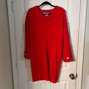 Perry Ellis Vintage 100% Wool Red Long Sleeve Dress, Size M